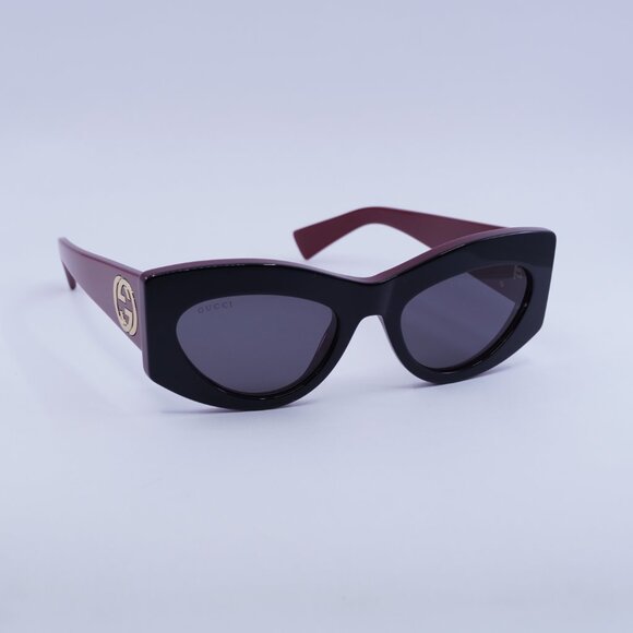 ?️ New Gucci GG1843S 006 Sunglasses - Shiny Black/Burgundy Frame, Grey Lenses main image 4